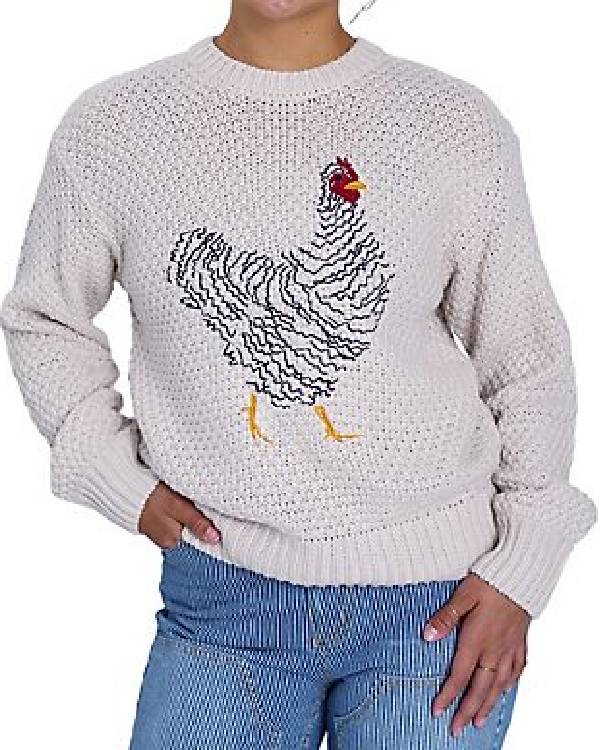 The Today Show Dylan Dreyer White Embroidered Chicken Sweater