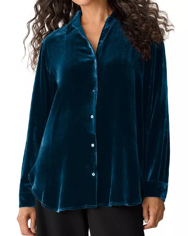 The View Joy Behar Blue Velvet Blouse