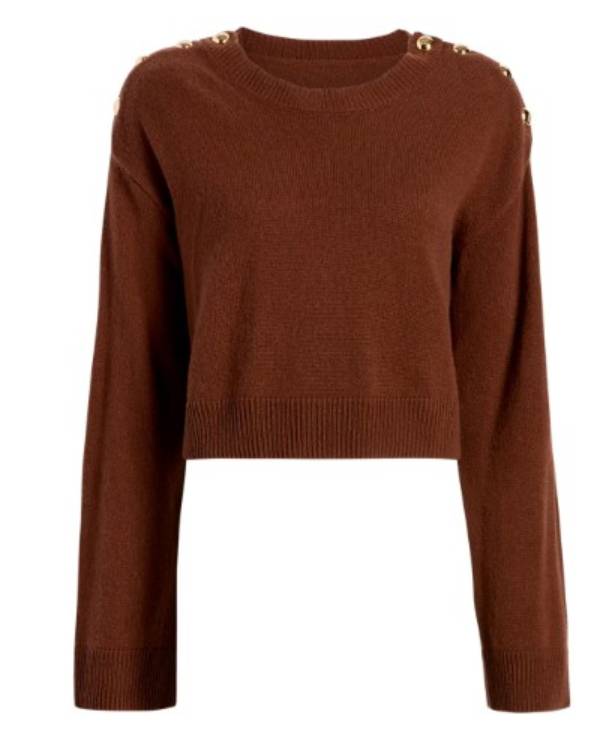 The View Sara Haines Brown Sweater With Shoulder Buttons