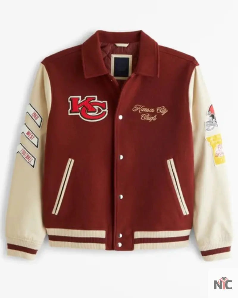 Abercrombie Kansas City Chiefs Brown And White Varsity Bomber Jacket Clanton Jacket