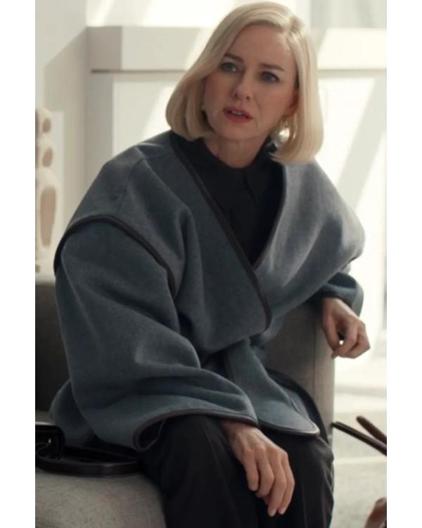 All’s Fair S01 Naomi Watts Leather-Trim Grey Blanket Coat