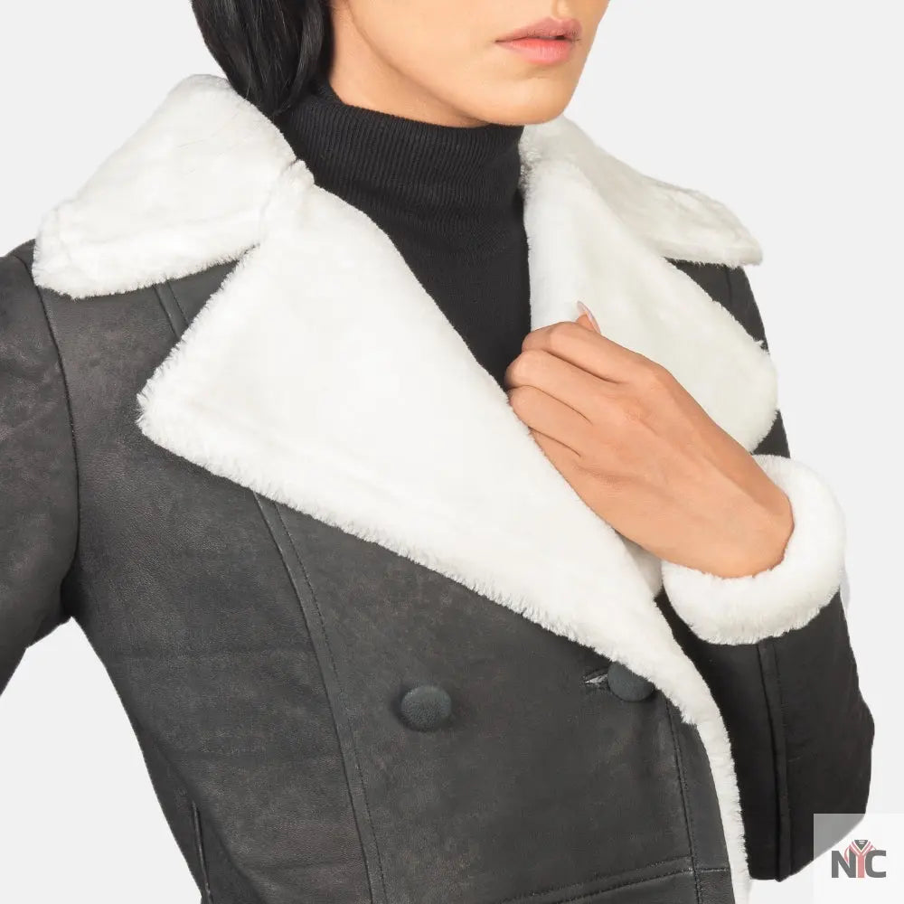 Amie Black Double Breasted Shearling Coat Clanton Jacket