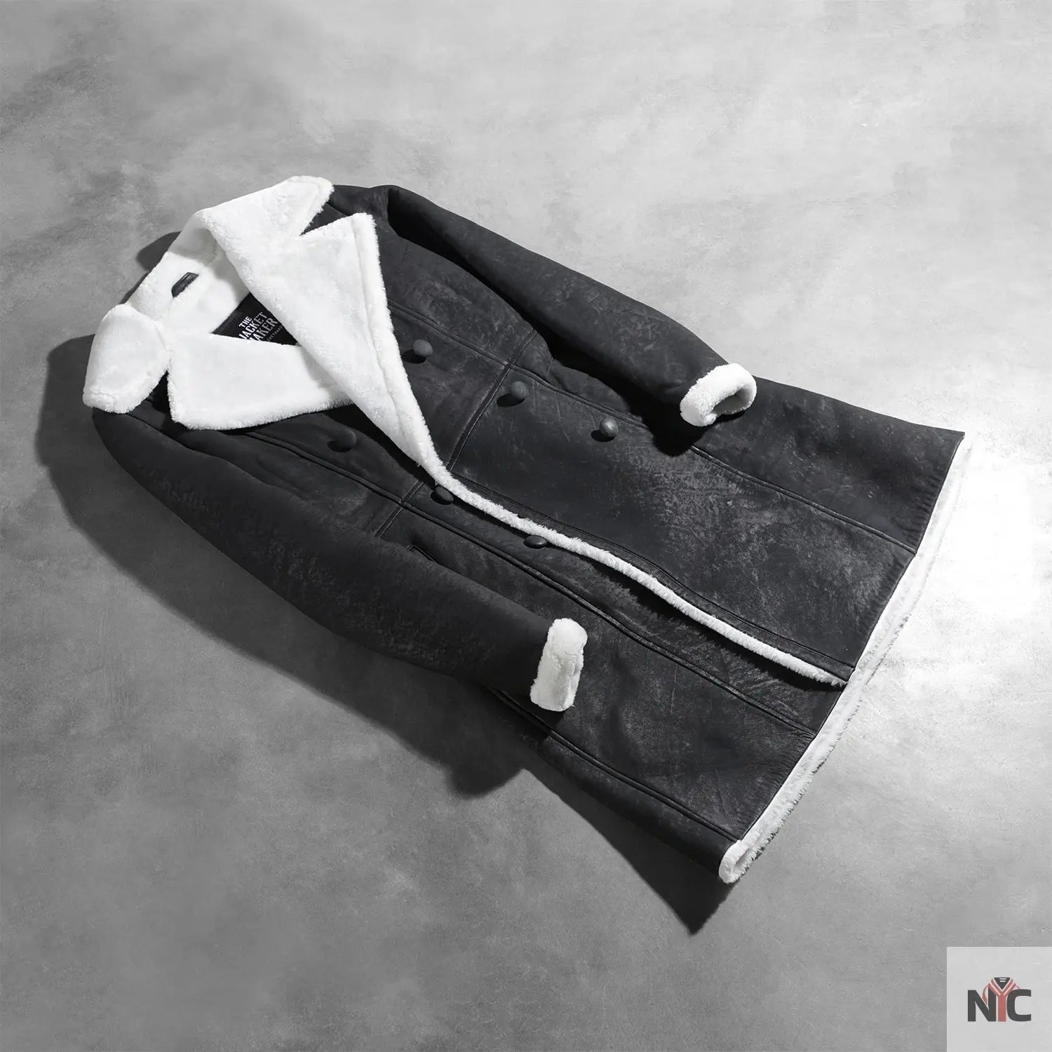 Amie Black Double Breasted Shearling Coat Clanton Jacket