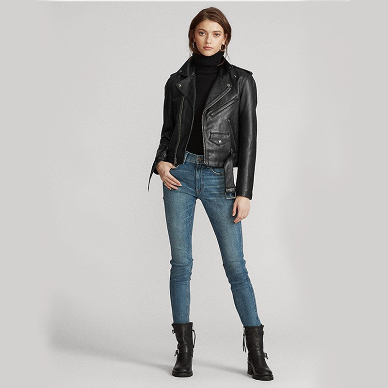 Women’s Black Biker Real Soft Leather Jacket – Motorcycle Jacket