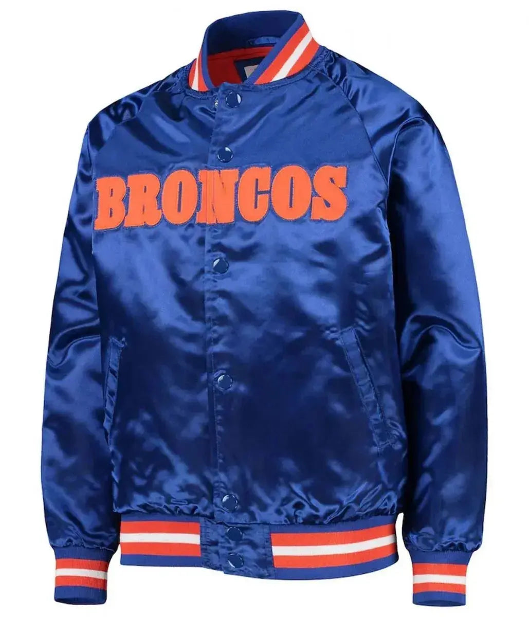 Bomber Denver Broncos Royal Blue Satin Jacket Rackup