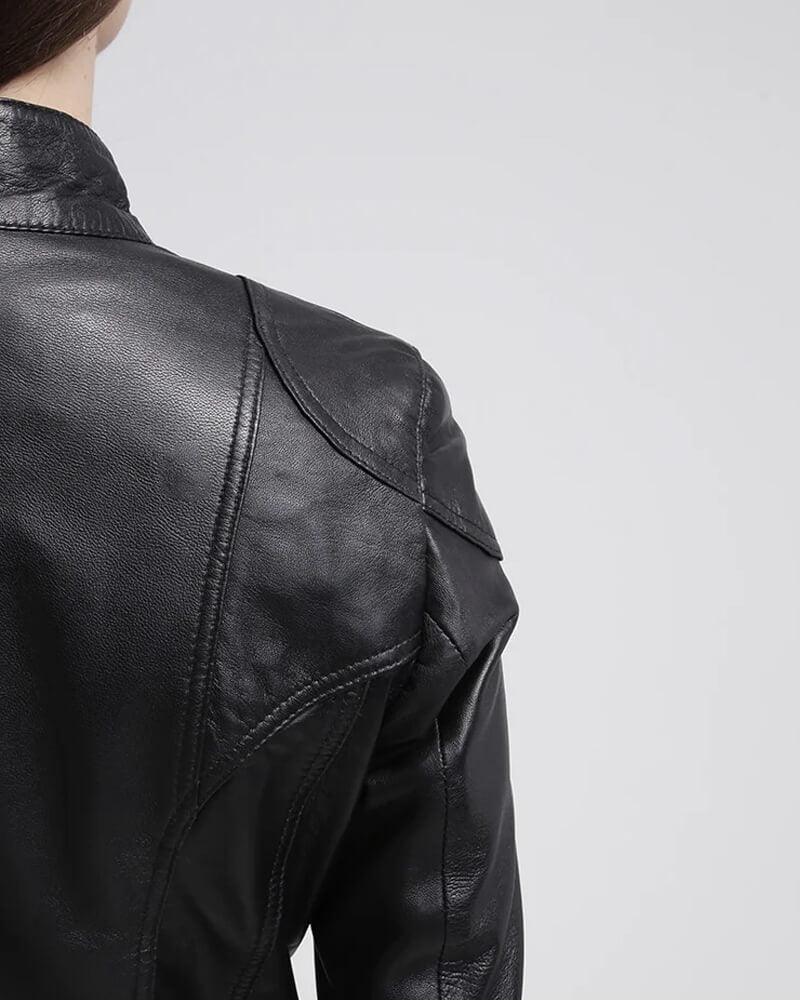 Callie Black Leather Cafe Racer Jacket