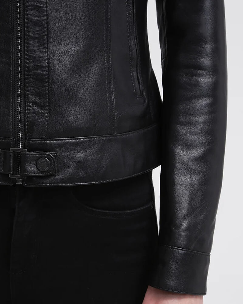 Callie Black Leather Cafe Racer Jacket