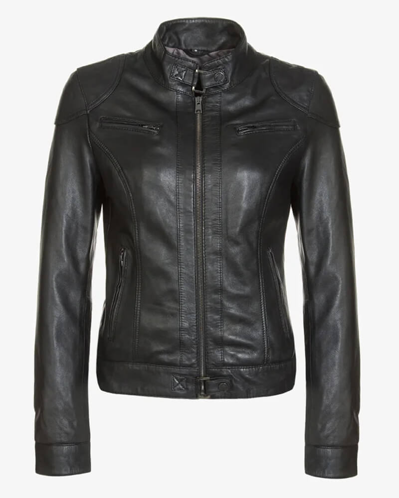 Callie Black Leather Cafe Racer Jacket