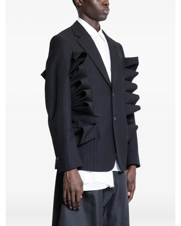 Celebrity Traitors S01 Claudia Winkleman Ruffled Pinstripe Blazer