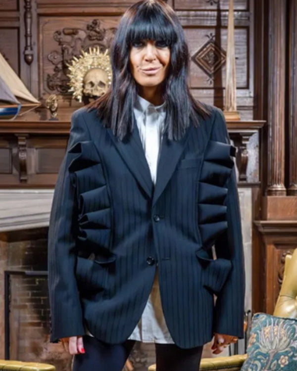 Celebrity Traitors S01 Claudia Winkleman Ruffled Pinstripe Blazer