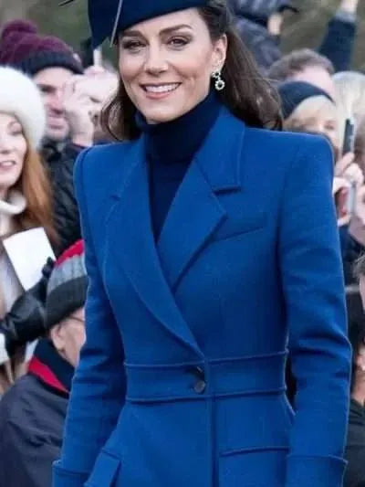 Christmas Day Service Kate Middleton Blue Trench Coat
