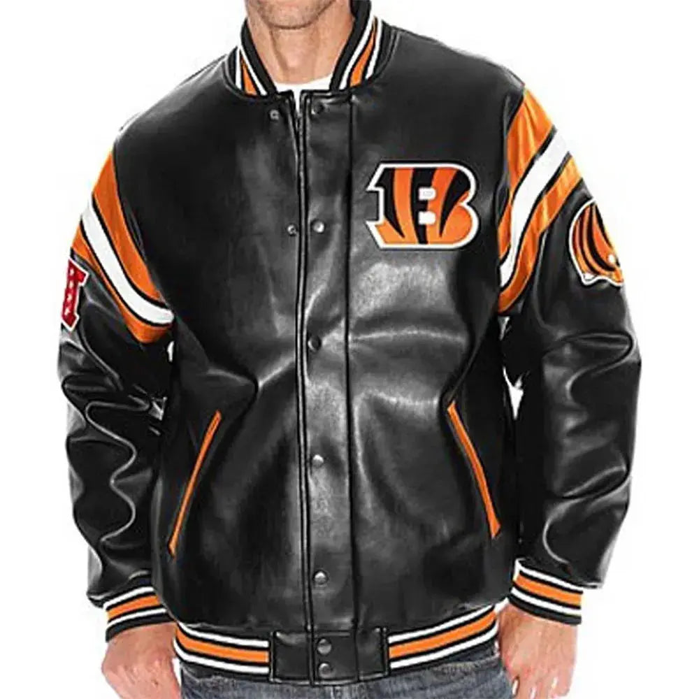 Cincinnati Bengals Leather Varsity Jacket Rackup