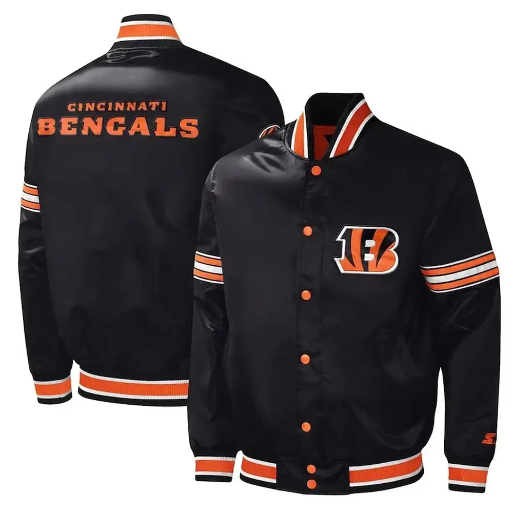 Cincinnati Bengals Midfield Black Varsity Satin Jacket Rackup