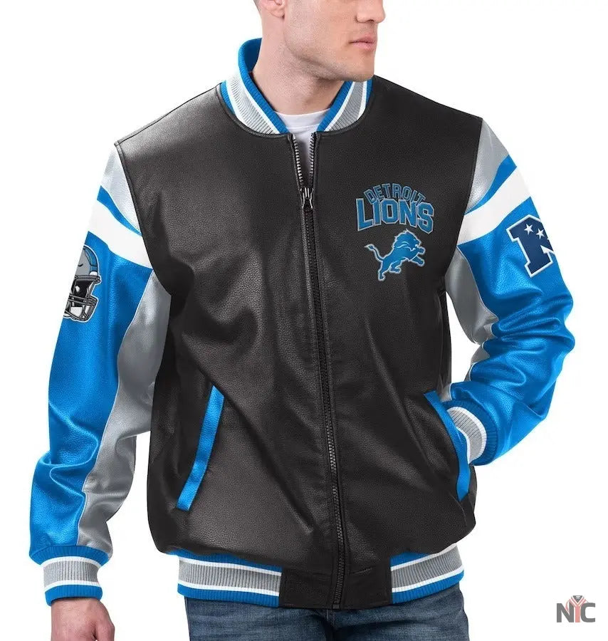 Detroit Lions Full-zip Leather Jacket Clanton Jacket