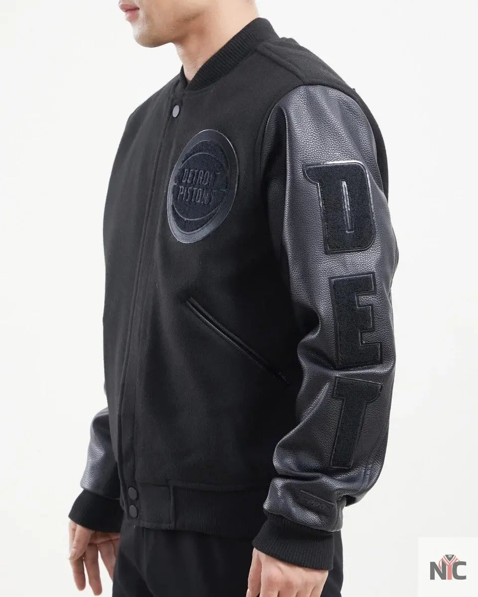 Detroit Pistons Triple Black Wool Varsity Jacket Clanton Jacket