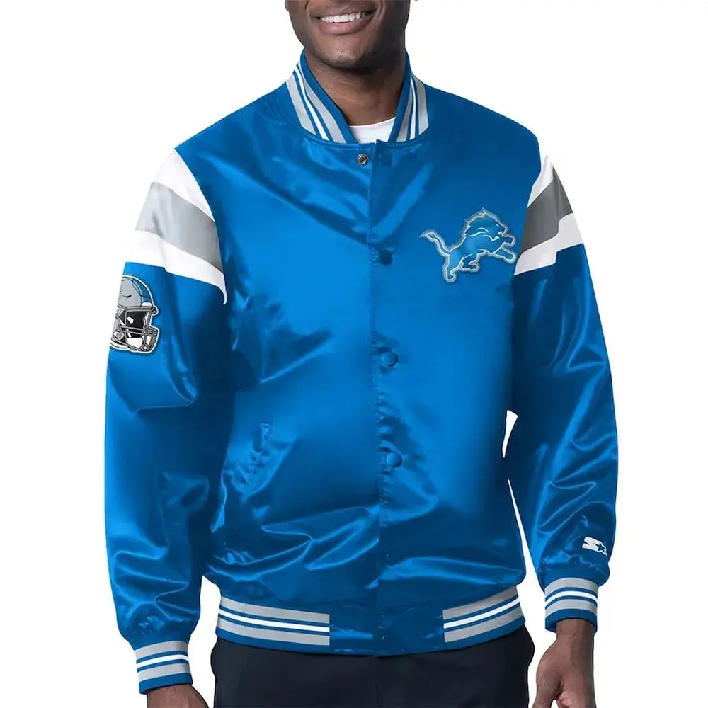 Detroit Lions Midweight Blue Satin Jacket Rackup