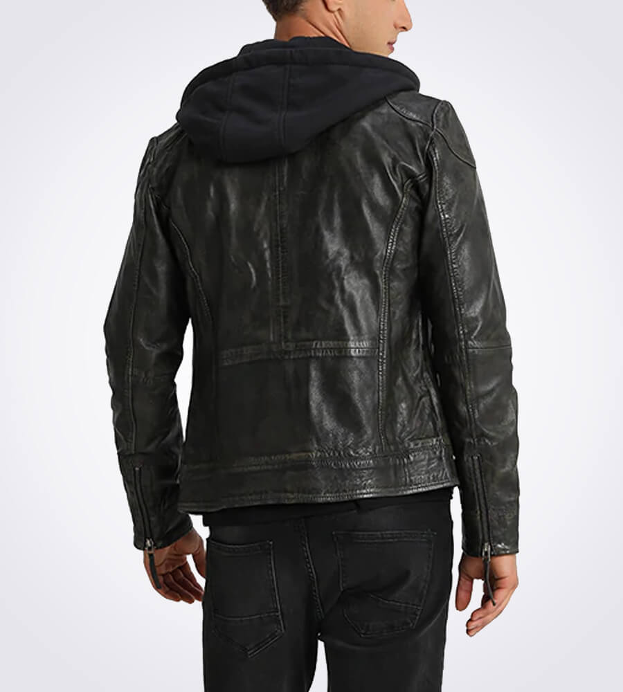 Eric Black Removable Hooded Leather Jacket