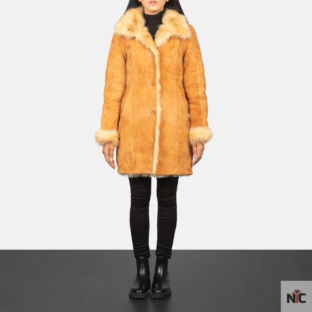 Erica Shearling Beige Leather Coat Clanton Jacket