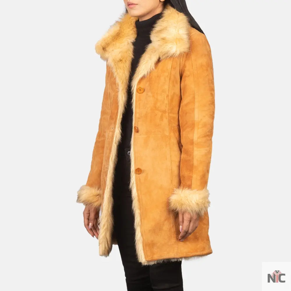 Erica Shearling Beige Leather Coat Clanton Jacket