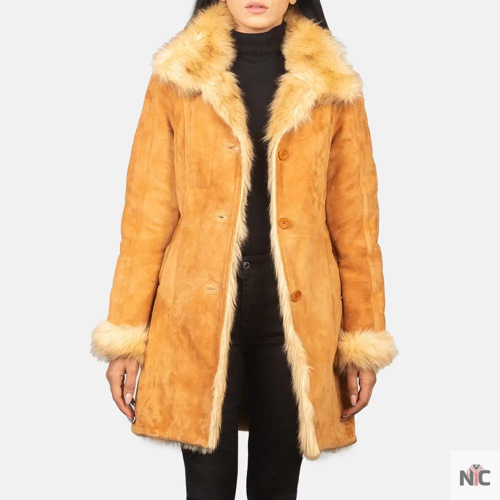 Erica Shearling Beige Leather Coat Clanton Jacket