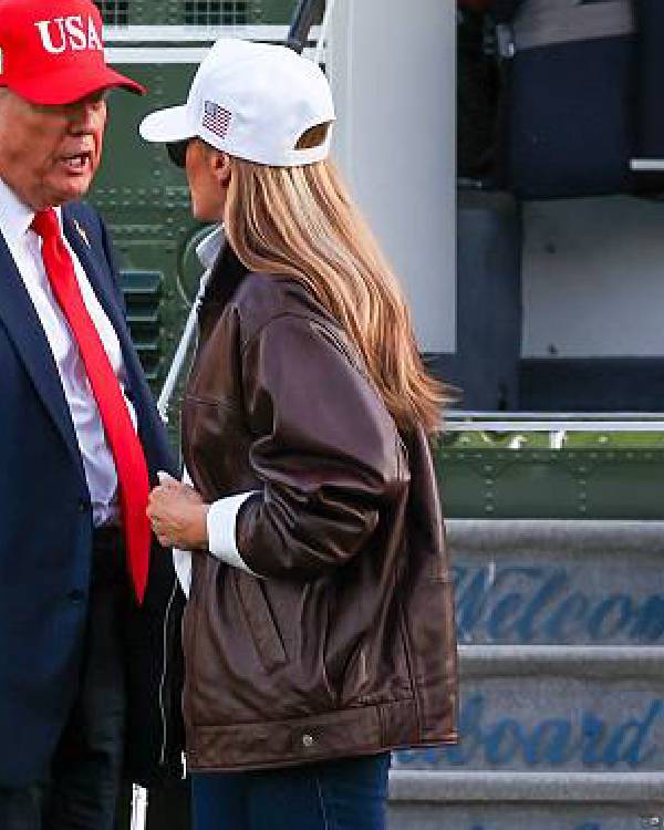 First Lady Melania Trump Brown Leather Jacket