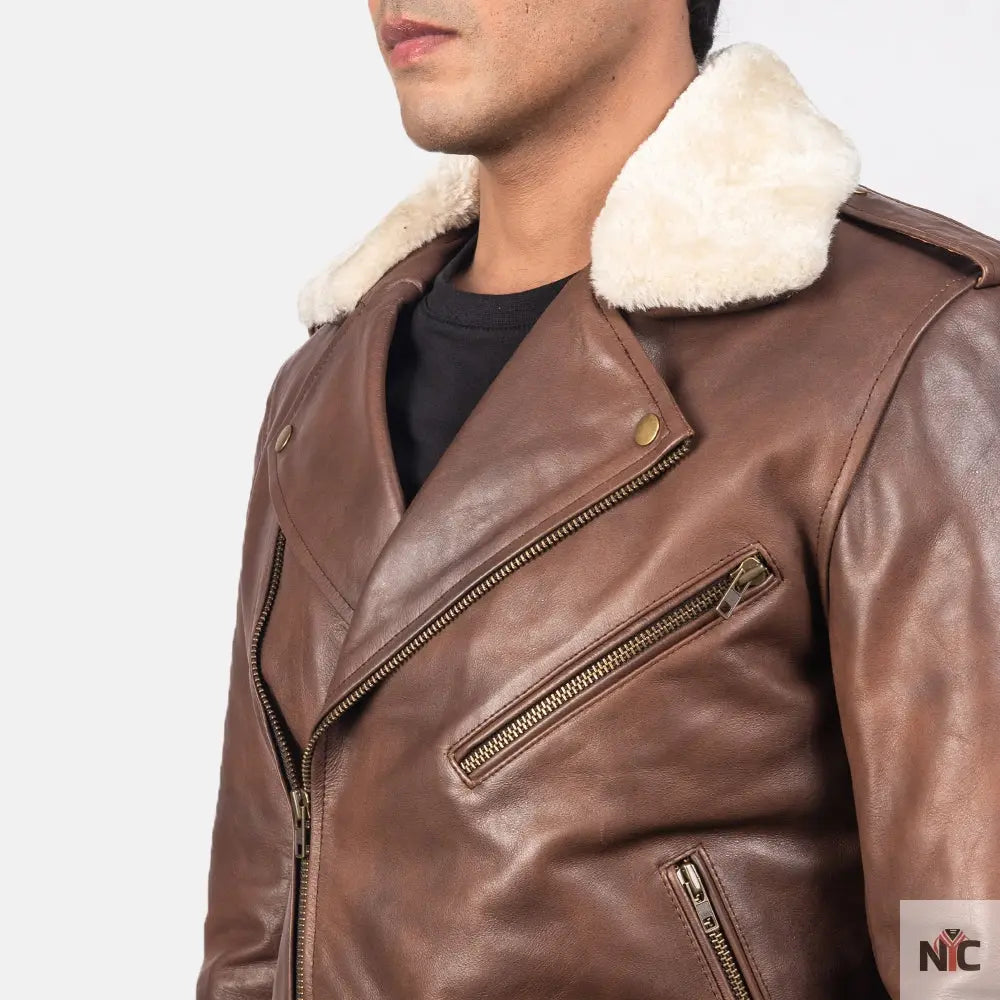 Furton Brown Leather Biker Jacket Clanton Jacket