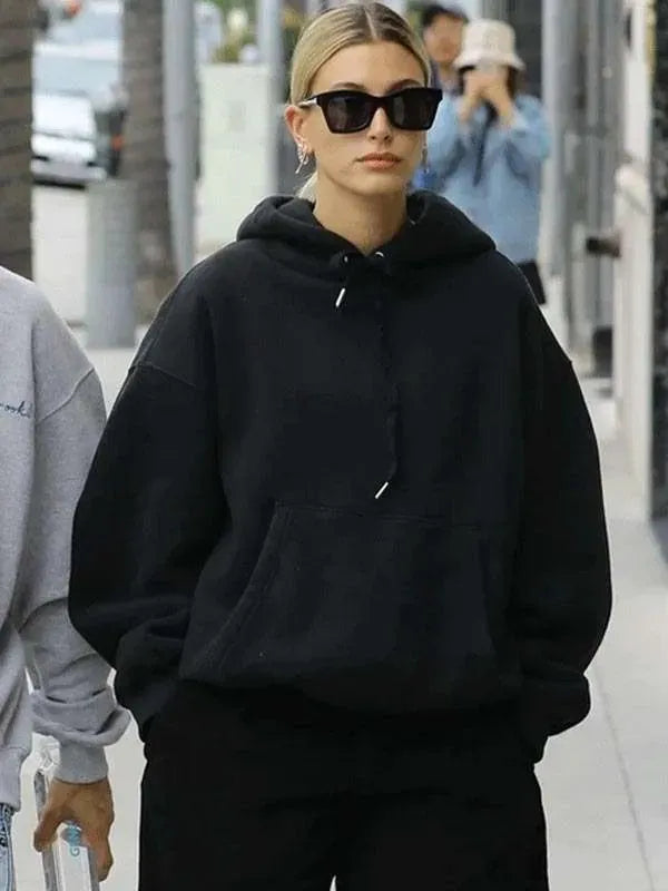 Hailey Bieber Street Style Black Oversized Hoodie