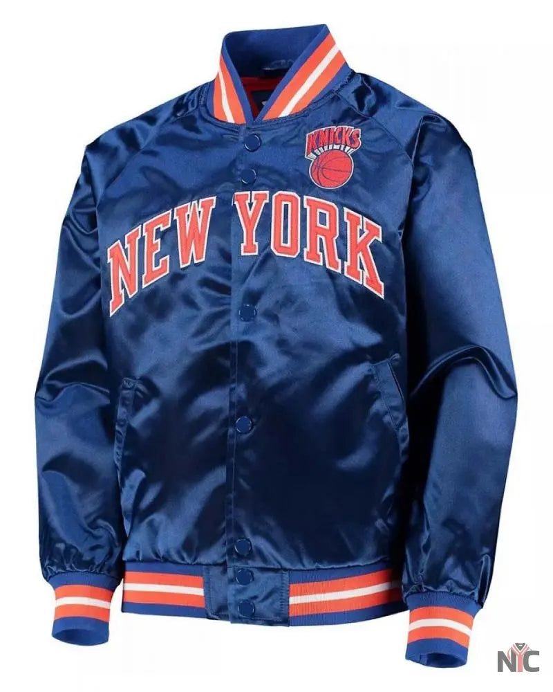 Hardwood Classics NY Knicks Blue Satin Jacket Clanton Jacket