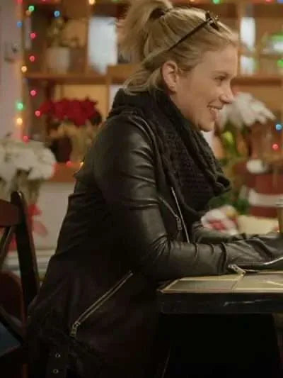 Kabby Borders Christmas in Mistletoe Black Leather Jacket