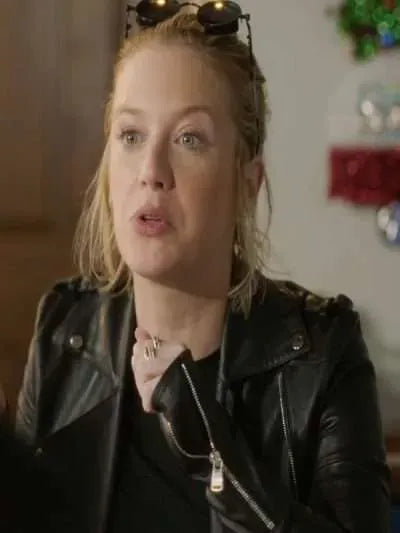 Kabby Borders Christmas in Mistletoe Black Leather Jacket