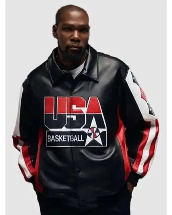Kevin Durant Olympic 2026 Black Leather Jacket - The America Jackets