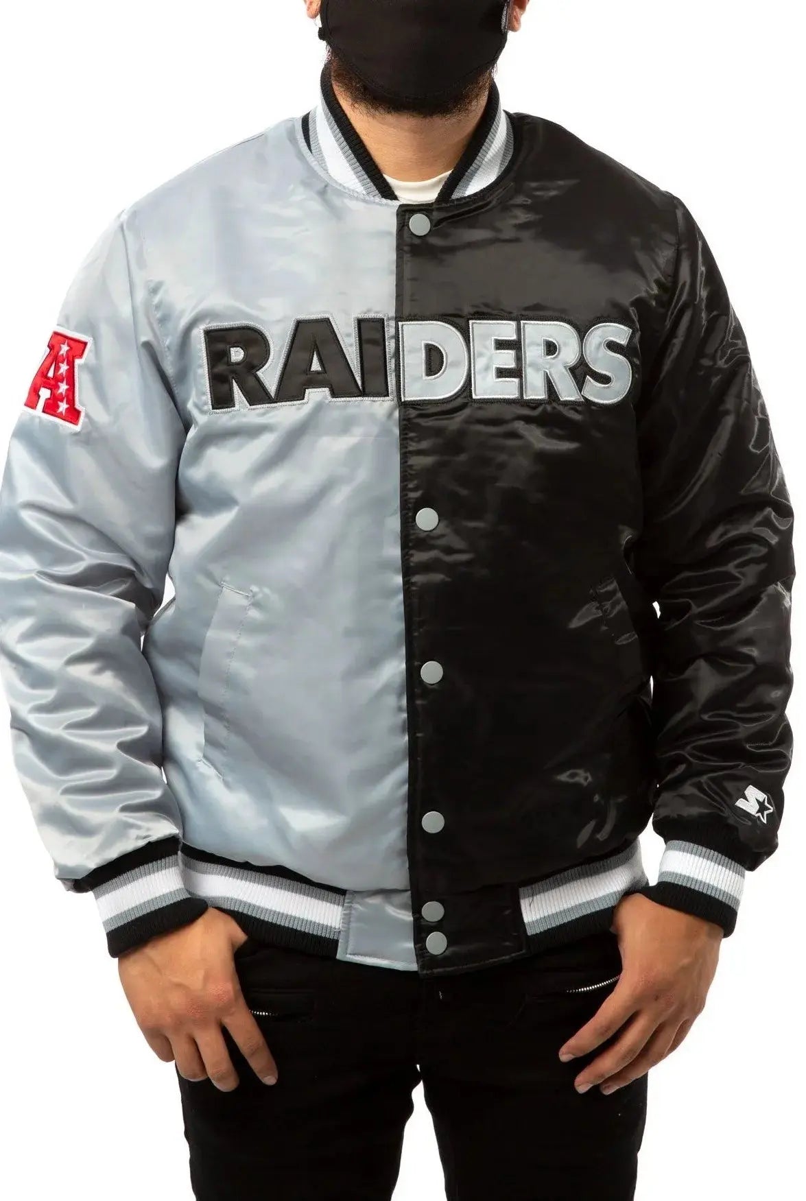 Las Vegas Raiders Black And Grey Satin Jacket WorthVee