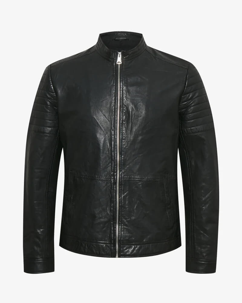 Davis Cafe Racer Black Leather Jacket