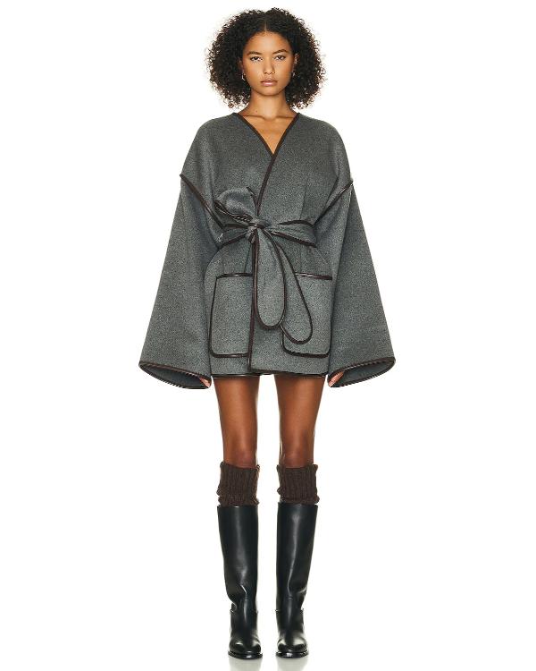 All’s Fair S01 Naomi Watts Leather-Trim Grey Blanket Coat