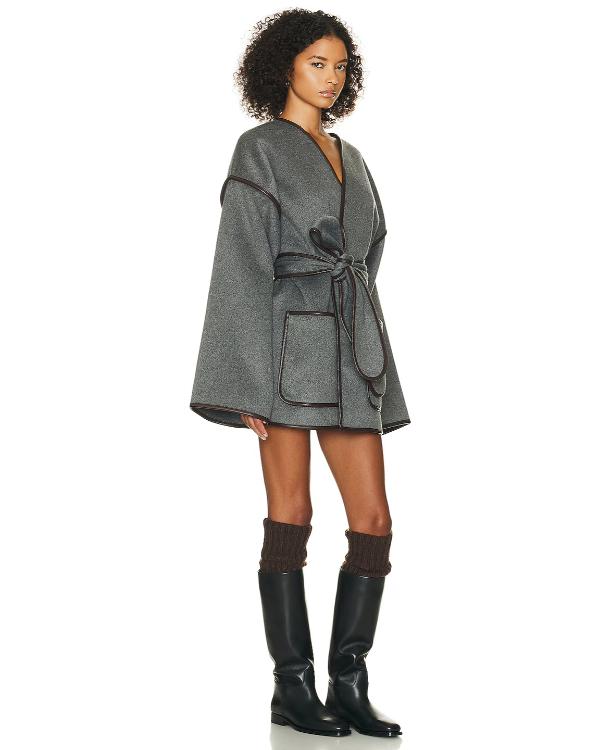 All’s Fair S01 Naomi Watts Leather-Trim Grey Blanket Coat