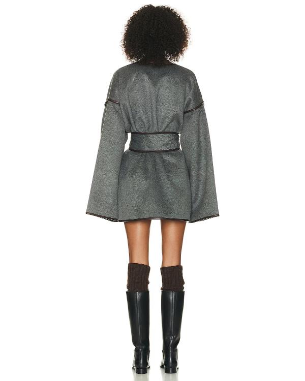 All’s Fair S01 Naomi Watts Leather-Trim Grey Blanket Coat