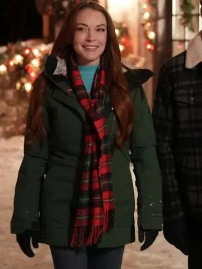 Lindsay Lohan Falling for Christmas Green Jacket