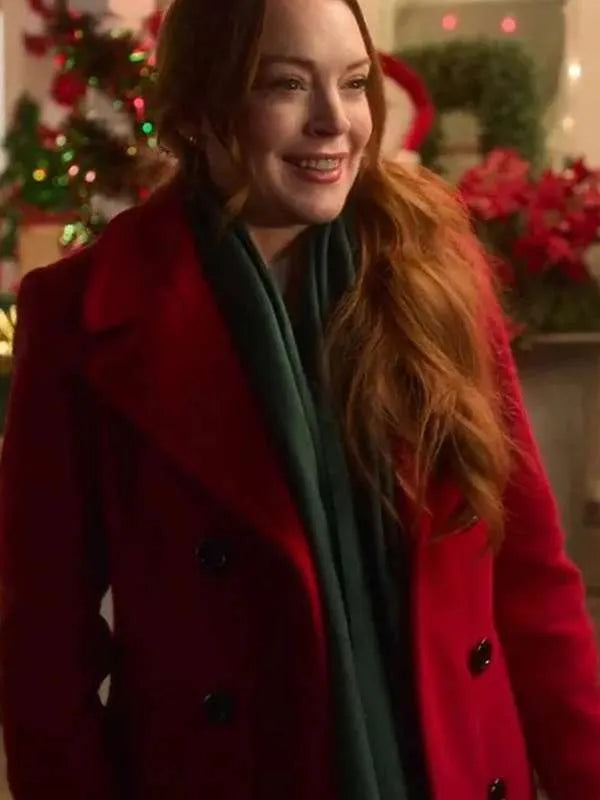 Lindsay Lohan Falling for Christmas Red Coat