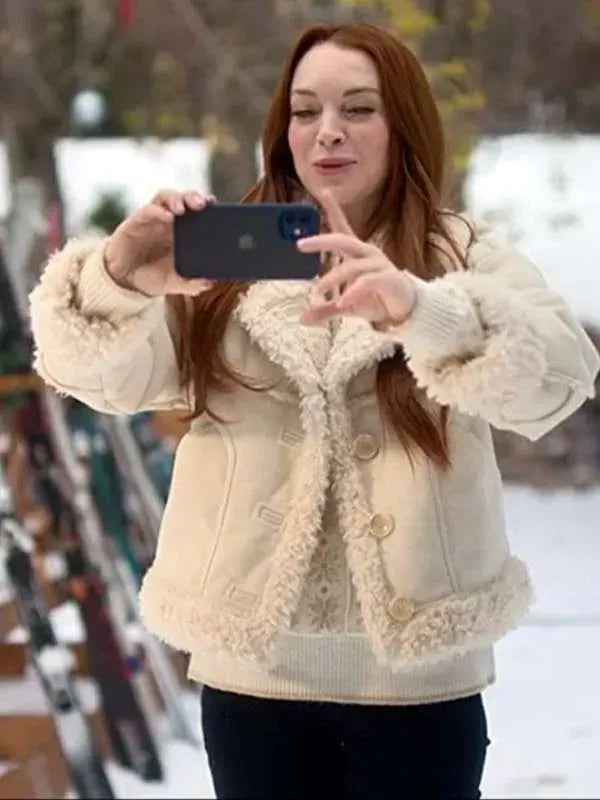 Lindsay Lohan Falling for Christmas Suede Leather Jacket