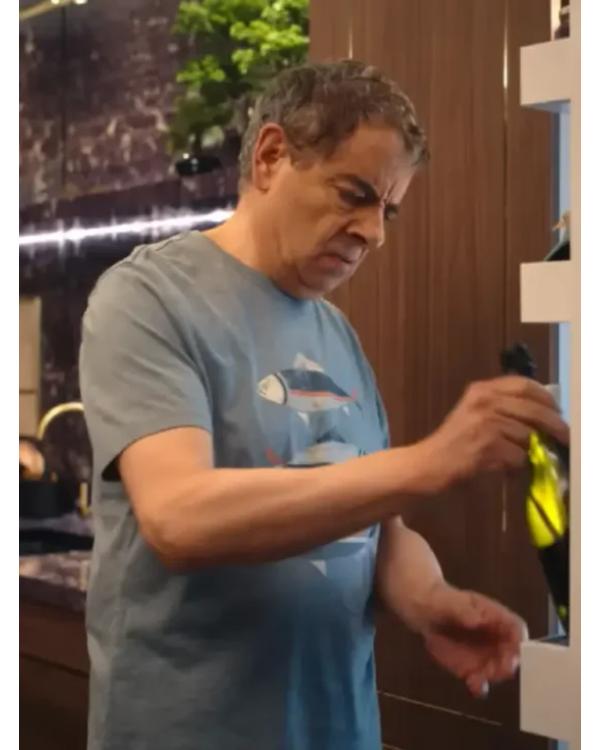 Man vs Baby 2025 Rowan Atkinson Fish Printed T-Shirt