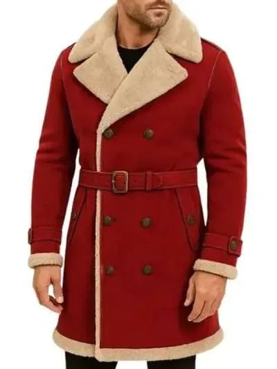 Men Shearling Red Christmas Coat