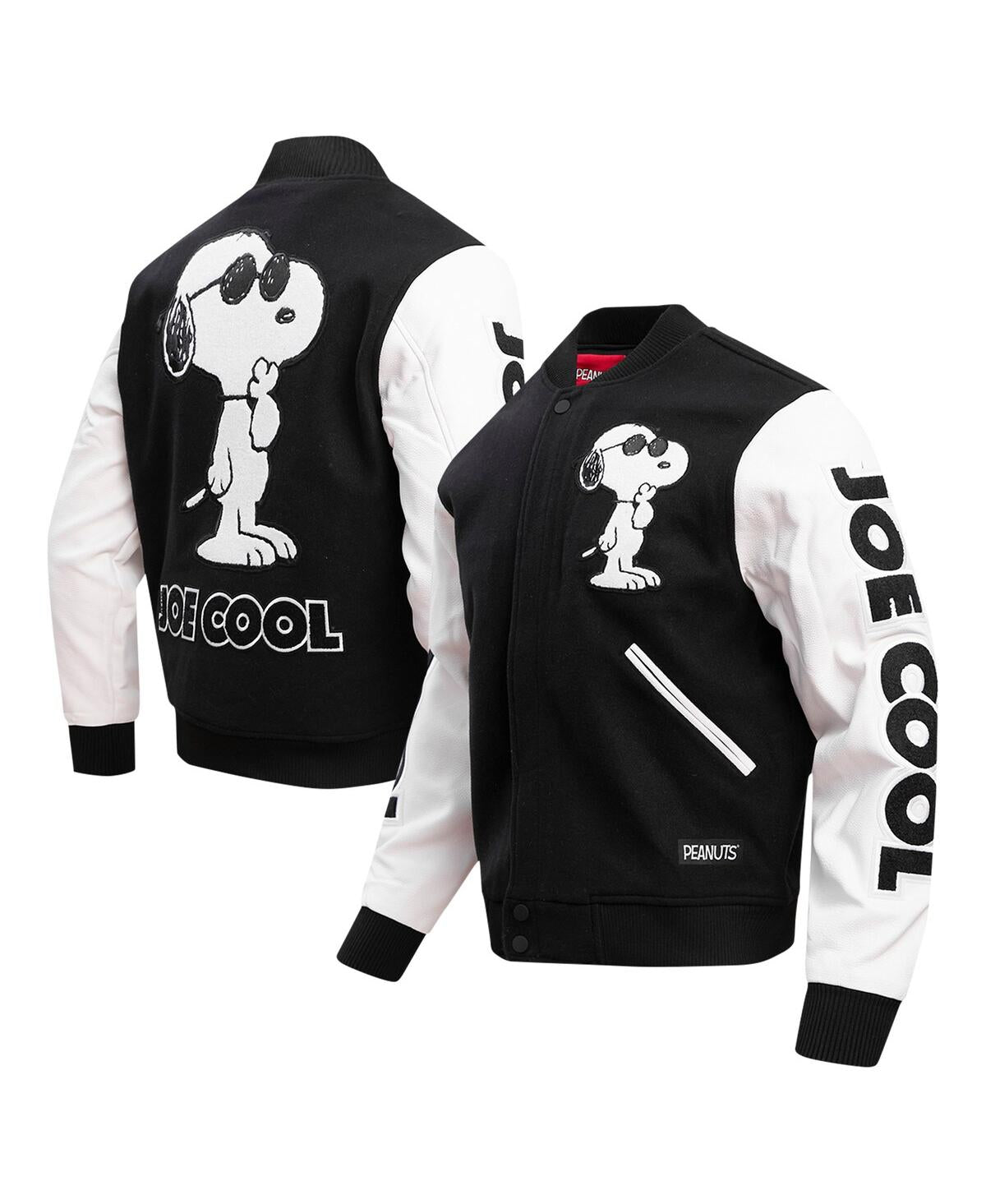 Men’s Black Peanuts Snoopy Joe Cool Full-zip Varsity Jacket - The America Jackets