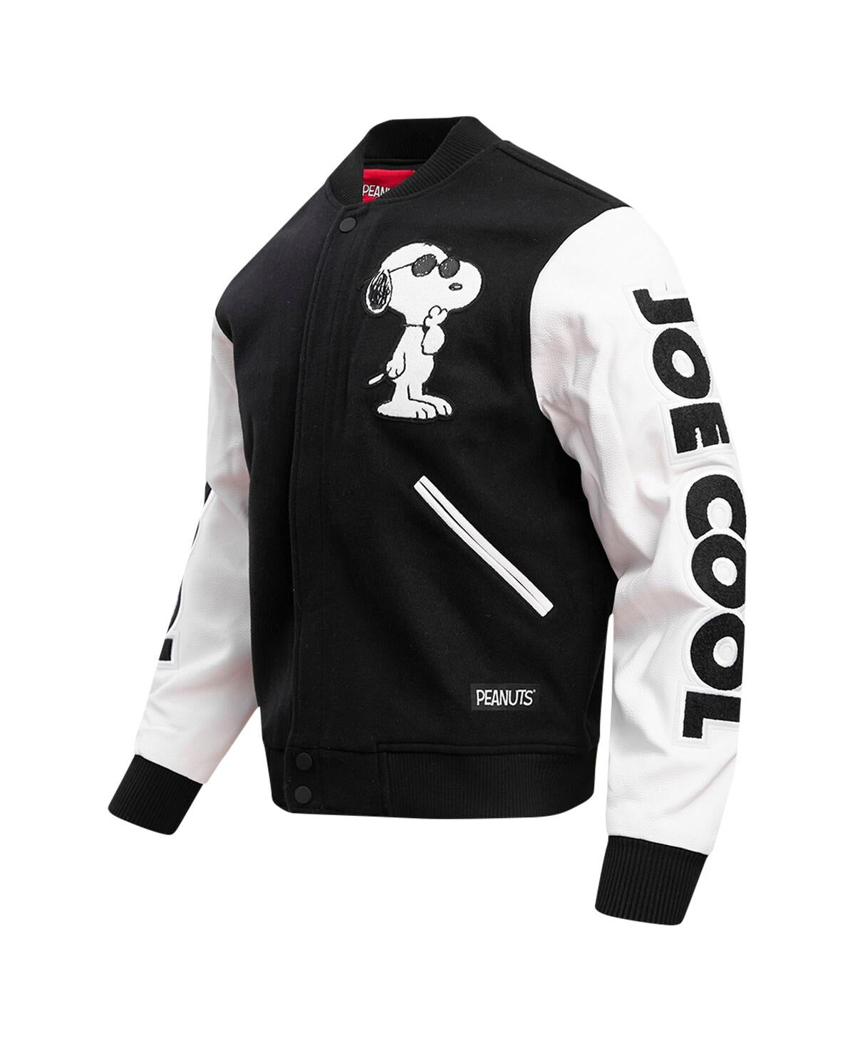 Men’s Black Peanuts Snoopy Joe Cool Full-zip Varsity Jacket - The America Jackets