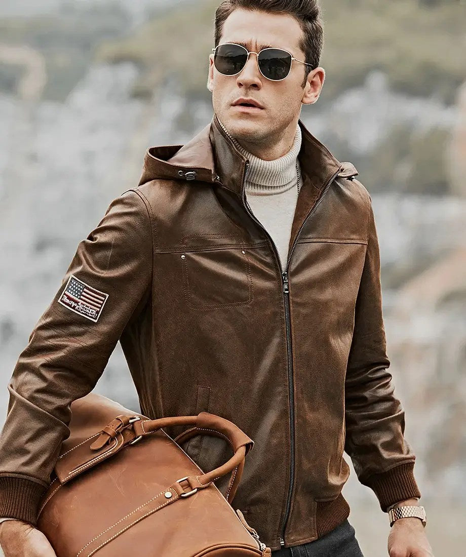 Men’s Brown Real Flavor Leather Jacket Removable Hooded