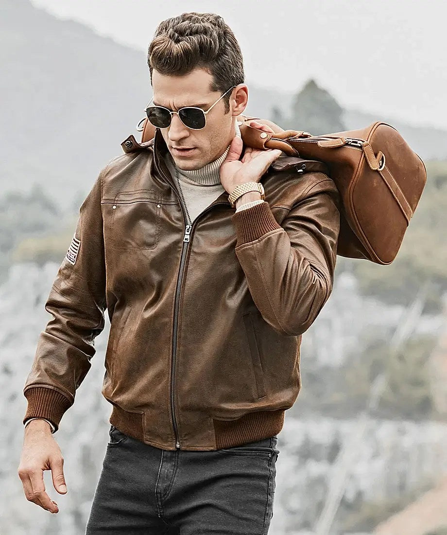 Men’s Brown Real Flavor Leather Jacket Removable Hooded