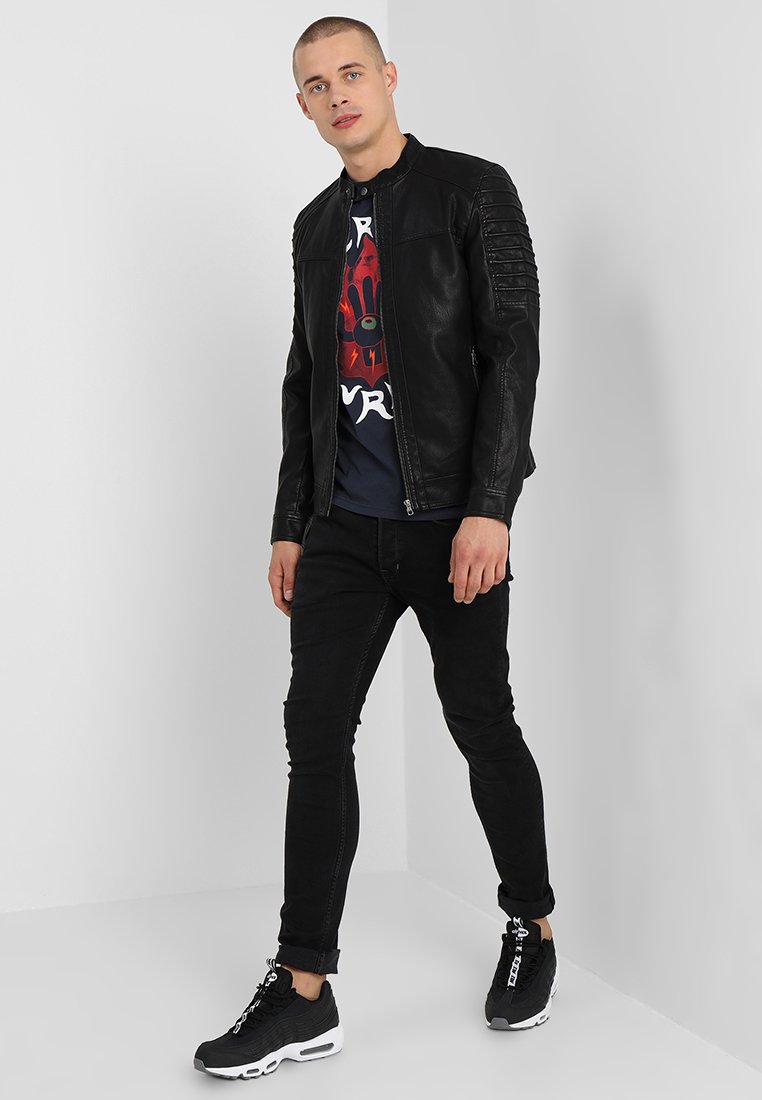 Vieno Faux Cafe Racer Leather Jacket