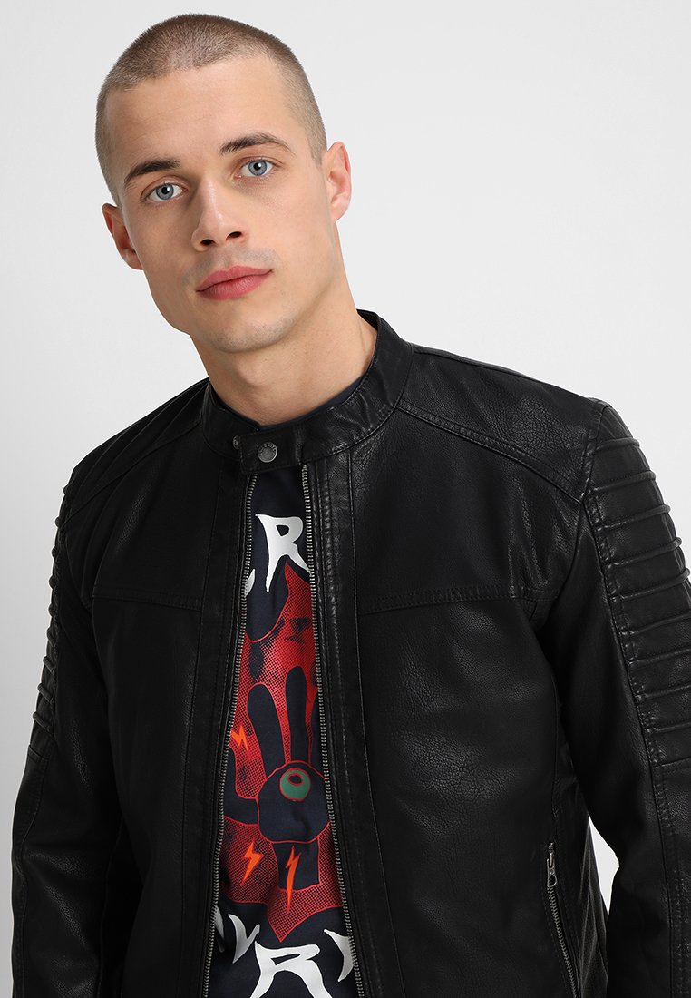 Vieno Faux Cafe Racer Leather Jacket