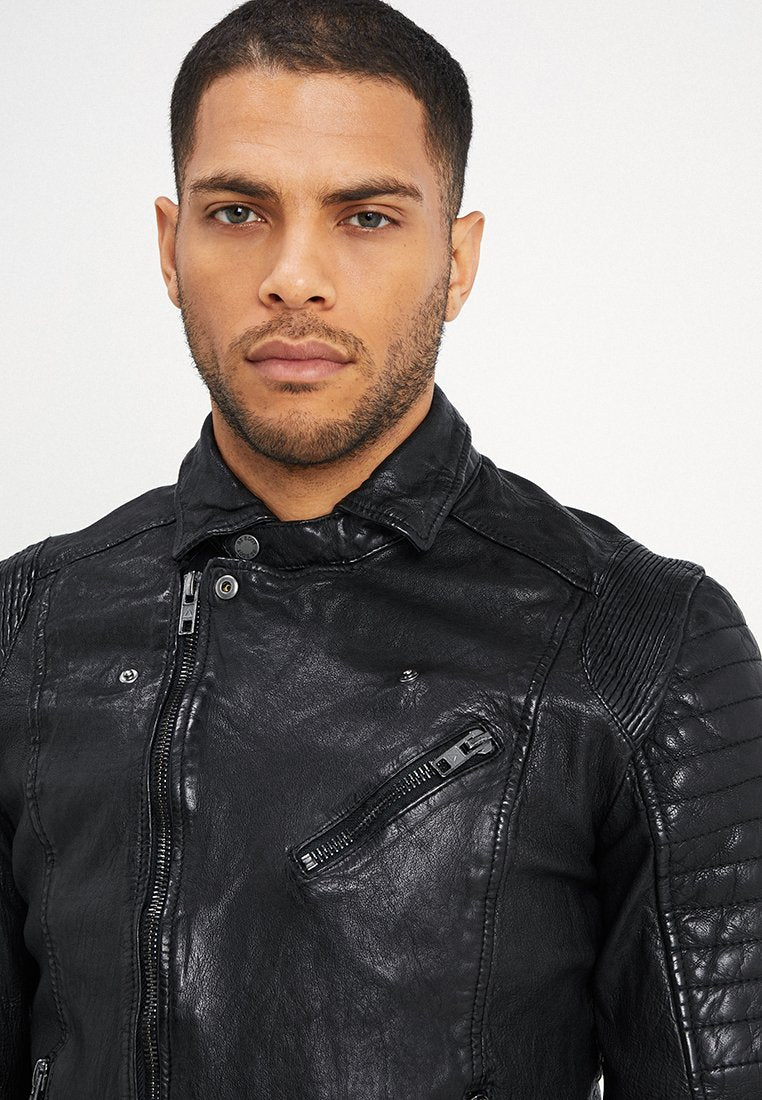The Rugged Mens Black Quilted Biker Leather Jacket