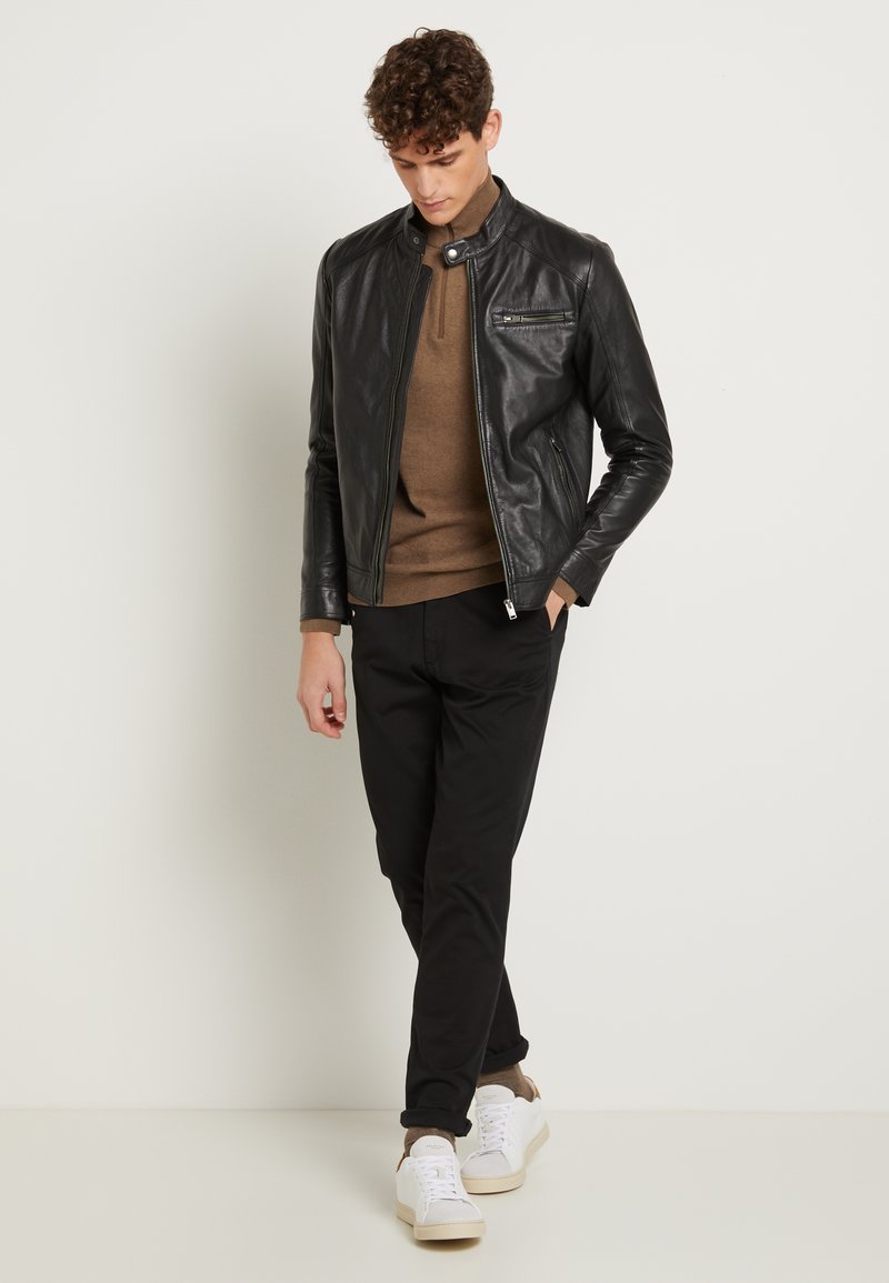 Mens Classic Black Cafe Racer Leather Jacket