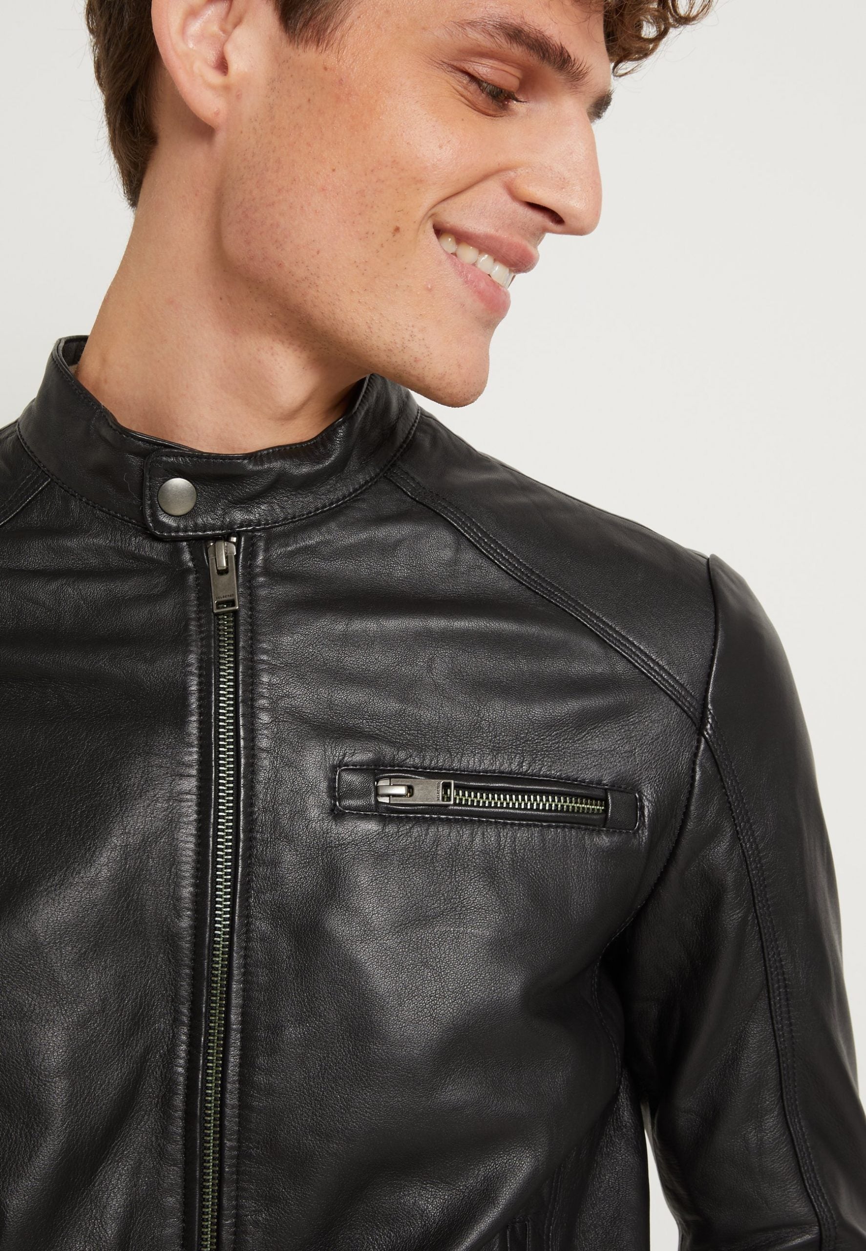 Mens Classic Black Cafe Racer Leather Jacket